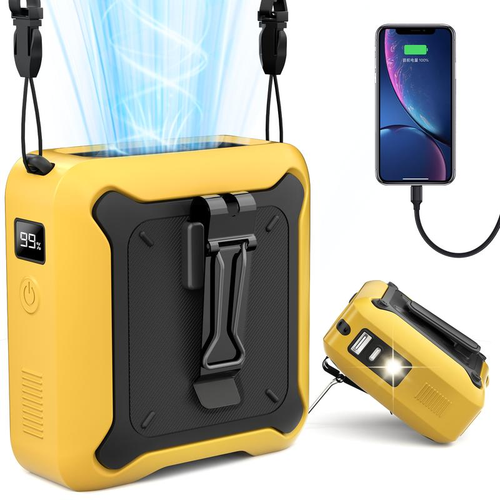 Frsara Waist Fan, 8000Mah Powerbank, Portable Fan with 5-Speed Settings, Dual-Sided Clip on Wearable Belt Personal Fan, High Speed Fan, Flashlight, Must-Have for Outdoor Travel, 5 in 1 Outdoor Fan, Outdoor Work, Outdoor Sports, Golf